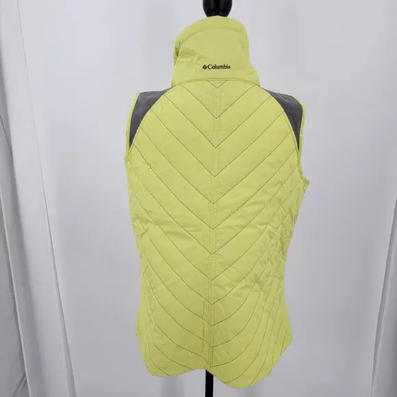 Columbia Quilted Vest Womens Large Yellow Gray Full Zip Pockets - Picture 4 of 12